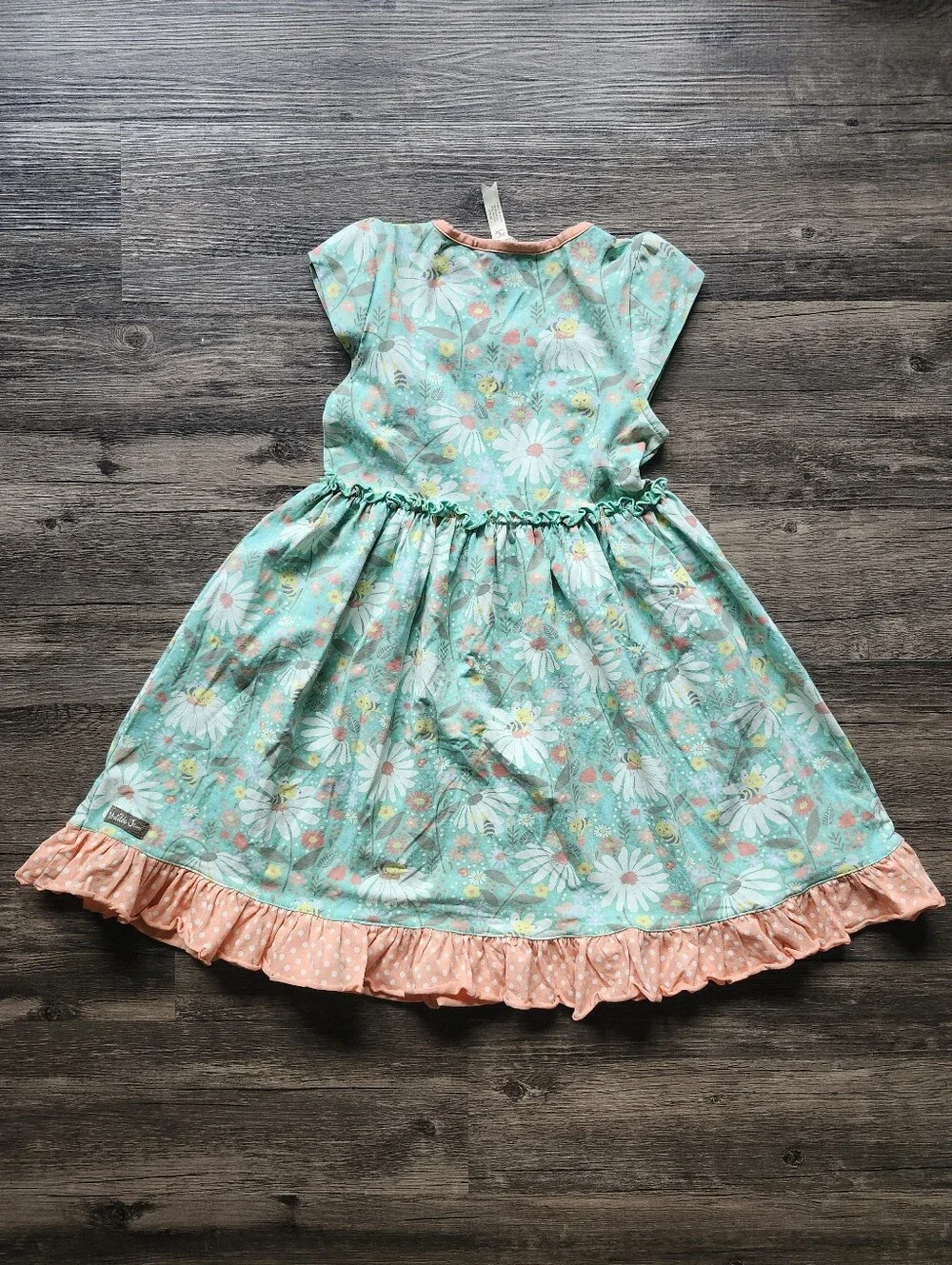 Matilda Jane Blissful Bee Mixed Print Mint Floral Dress with Peach Ruffle